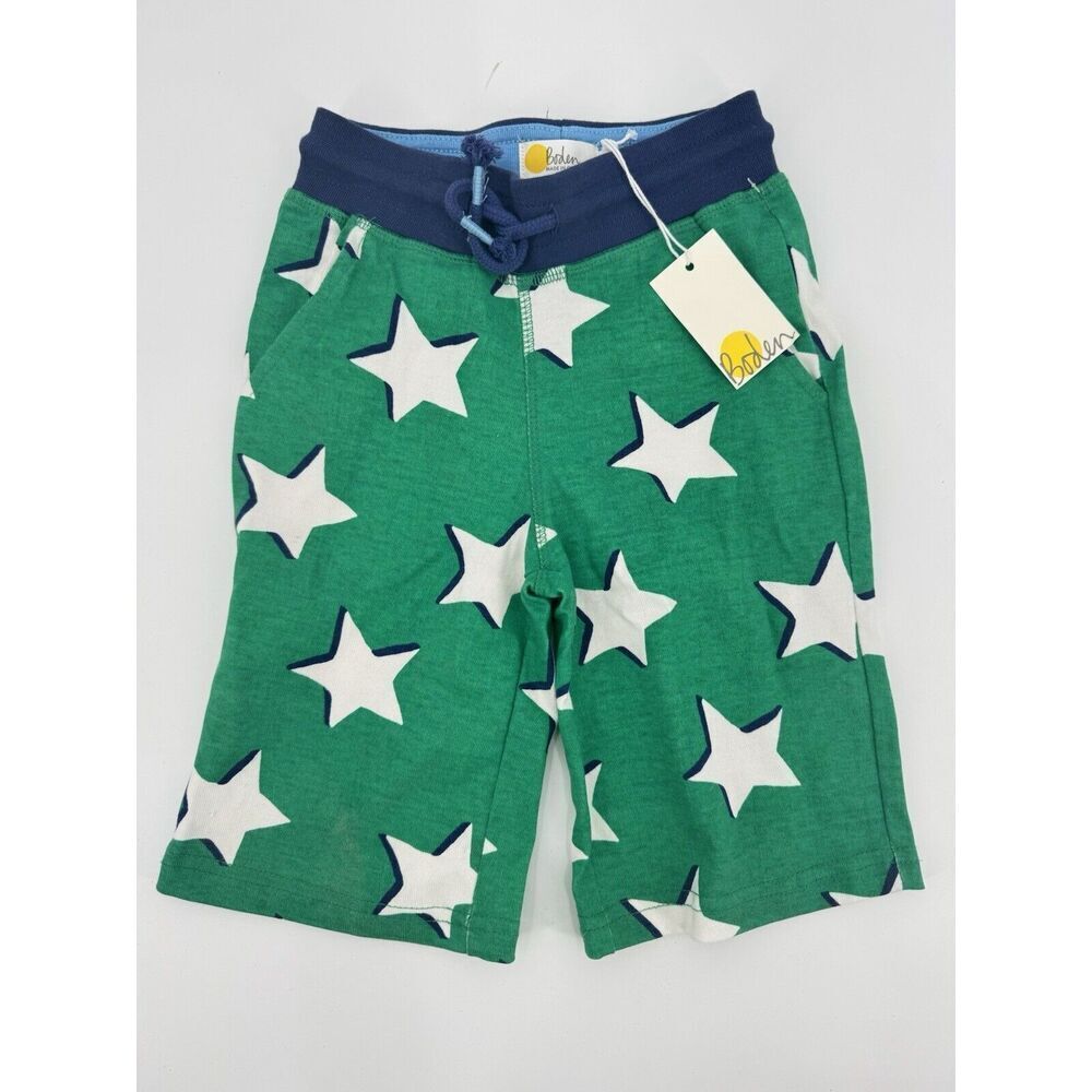 Mini Boden Toddler Shorts Cotton Sweatpants Green Stars Boys 3y